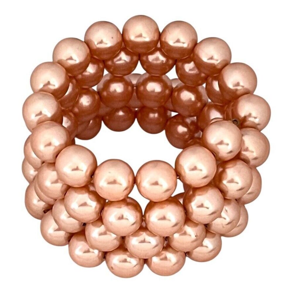 Vintage 1980s Monet Bracelet Peach Faux Pearl Wide Multi Strand Wrap - BB1
